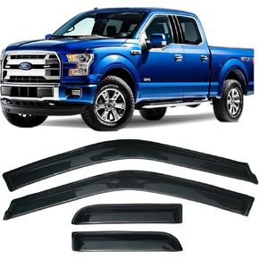 Rain Guards Window Visors for 2015-2024 Ford F150, 2017-2024 Ford F150 Raptor/F250/F350/F450, 17-22 F550 Super Duty Super Cab Extended Cab, Vent Wind Deflectors Shade Smoke Tinted 94974