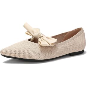 Women's Breathable Mesh Knit Ballet Flats Bow Pointed Toe Comfortable Slip On Shoes