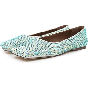 Women Ballet Flats Shoes,Sparkly Rhinestone Wedding Flats,Square Toe Comfort Fashion Ladies Loafers