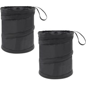 2 Pack Car Storage Bucket, Portable Garbage Bin, Hanging Spiral Barrel, Car Trash Bag with Velcroc, Waterproof Mini Trash Can, Universal for Car, SUV, Truck (Black)