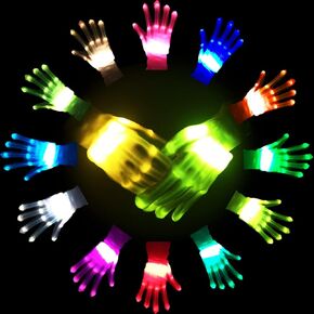 قفازات LED، قفازات مضيئة للأطفال والمراهقين والبالغين، هدايا ألعاب للأطفال من سن 5 إلى 12 عامًا، حشوات تخزين للرجال والنساء، 12 لونًا، في حفلة عيد ميلاد الهالوين (زوج واحد/متر)