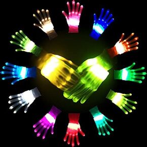 LED Gloves,LED Light Up Gloves for Kids Teens and Adults,Toy Gifts for 5-12 Year Old Boy Girl Teenage, Stocking Stuffers for Men Women,12 Colors,in Halloween Chrismas Birthday Party(1Pair/S)