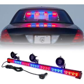 Xprite 31.5 Inch LED Traffic Advisor Strobe Light Bar, 21 Flashing Patterns w/Suction Cup, Interior Windshield Deck Emergency Warning Light Bar for Police Volunteer Vehicles Trucks - Red Blue