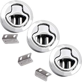 evan Slam Latch 2" Round Flush Pull Hatch Latch for Marine Boat Latch RV Trailer Deck Cabinet 1/4" Door,3 Pack