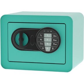 Small Safe Box - Home Safe for Money Jewelry Documents, Solid Lock Box, Mini Security Box with Digital Electronic Security Keypad for Home Office Hotel (Blue)