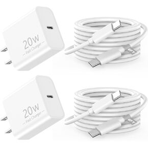 شاحن ايفون 15 من esbeecables، 2 حزمة PD 20 وات من النوع C شاحن حائط سريع مع سلك كابل شحن USB C إلى C بطول 6 أقدام متوافق مع iPhone 15/15 Plus/15 Pro/15 Pro Max، iPad Pro/Air/Mini in Kuwait