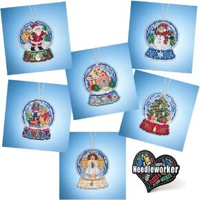 Mill Hill Snow Globe Beaded Cross Stitch Ornament Kits (2019) 6-pc. Set Plus Decorative Needleworker Sticker