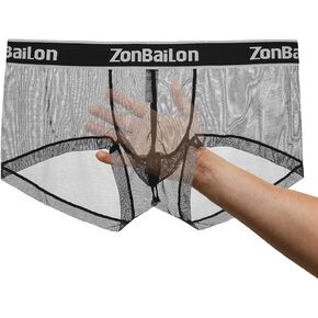 JINSHI Men's Sexy Boxer Briefs Bulge Pouch Mesh See Through Comfortable Breathable Underwear M L XL XXL 3XL