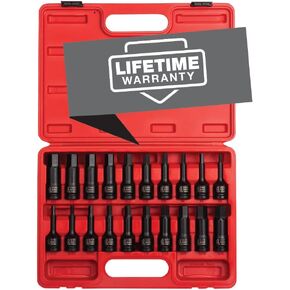 SUNEX TOOLS 2637, 1/2" Drive Master Impact Hex Driver Set, 20Piece, SAE/Metric, 1/4" - 3/4", 6mm - 19mm, Cr-Mo Steel, Dual Size Markings, Heavy Duty Storage Case, Meets ANSI Standards