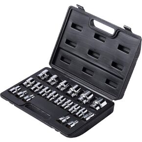MAXPOWER 20PCS 1/2" Drive Metric Socket Set, Industrial Grade 6-Point Standard Sockets, Cr-V Alloy Steel, Forged and Heat-Treated, Includes Blow-Molded Storage Carry Case, Size 8mm-32mm