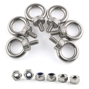 E-outstanding Eyebolt 6PCS M6x12 Male Thread Machinery Shoulder Lifting Ring Eye Bolt with M6 304 Stainless Steel Nylon Lock Nuts