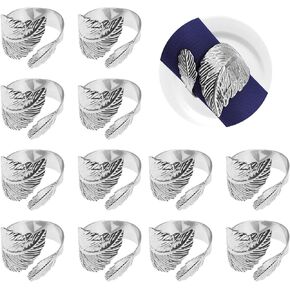 Silver Leaf Napkin Rings Set, Metal Leaf Napkin Ring Set Table Napkin Rings for Christmas, Fall, Halloween, Thanksgiving, Anniversary, Birthday, Party of Table Setting(12 PCS, Silver) in Kuwait