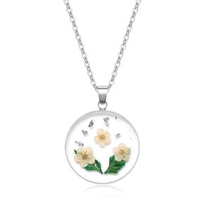 Birth Flower Necklace Silver For Women - Daisy April Month Flower Necklace - Handmade Pressed Flower Necklace - Unique Holiday Gift - 18"