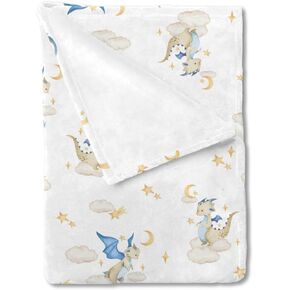 Cartoon Fairy Tale Dragon Moon Stars Clouds Trees Baby Blanket for Boy Girl Watercolor Dragons Flannel Swaddle Blanket Soft Receiving Blankets for Crib Newborn Nursery Toddler Bed Blanket 30x40