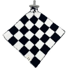 Checkered Baby Lovey Pacifier Holder 10"x10" - Cuddly Soft Knitted Soothie Reversible Mini Comfort Blanket - Newborn Gift Essential for Babies Boys and Girls (Tan/White)