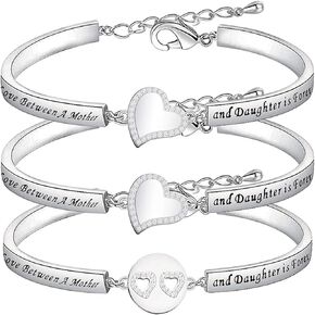 LQRI Mother and Daughters Bracelet Set The Love Between Mother and Daughter is Forever Matching Cutout Heart Bracelet