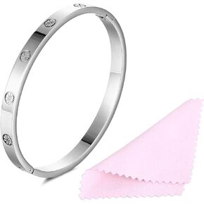 YCSLYW Women's Stainless Steel Bracelet Jewelry Crystal Bracelet With Cube Zircon Hinge Jewelry oval Bangle Witness the Gift of Love