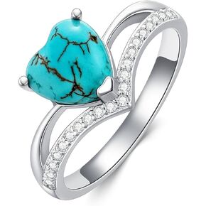 Real Turquoise Ring for Women Heart Shape Genuine Stone with CZ 925 Sterling Silver Engagement Rings Jewelry Gift for Her Wife Mom
