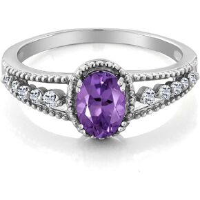 Gem Stone King 925 Sterling Silver Purple Amethyst and White Topaz Engagement Ring For Women | 0.96 Cttw | Gemstone Birthstone | Available In Size 5, 6, 7, 8, 9