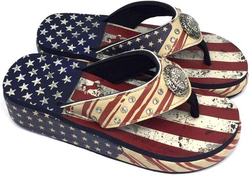 Montana West Women's Slippers with American Flag Comfortable Flip Flops For Women Western embroide Patriotic Wedge Sandals MBB-US05-S089RD-11 in Saudi Arabia