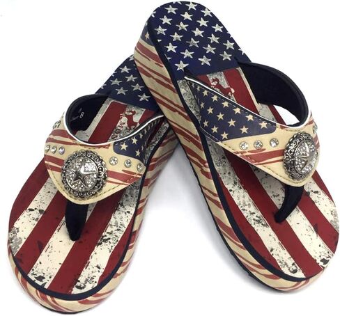 Montana West Women's Slippers with American Flag Comfortable Flip Flops For Women Western embroide Patriotic Wedge Sandals MBB-US05-S089RD-11 in Saudi Arabia