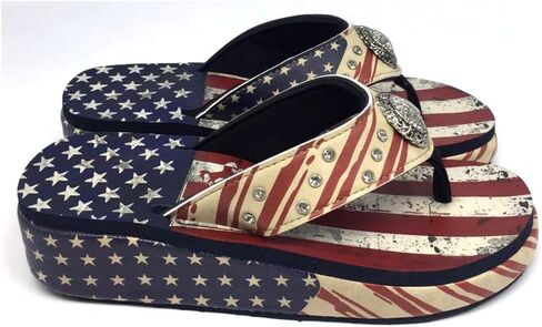 Montana West Women's Slippers with American Flag Comfortable Flip Flops For Women Western embroide Patriotic Wedge Sandals MBB-US05-S089RD-11 in Saudi Arabia