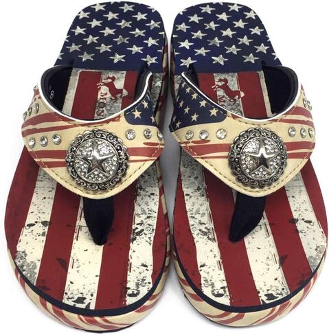 Montana West Women's Slippers with American Flag Comfortable Flip Flops For Women Western embroide Patriotic Wedge Sandals MBB-US05-S089RD-11 in Saudi Arabia