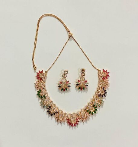 Latest Stylish Fancy Choker With Floral Design Traditional Necklace Jewellery Set for Women, Regular, neck-01 in Saudi Arabia
