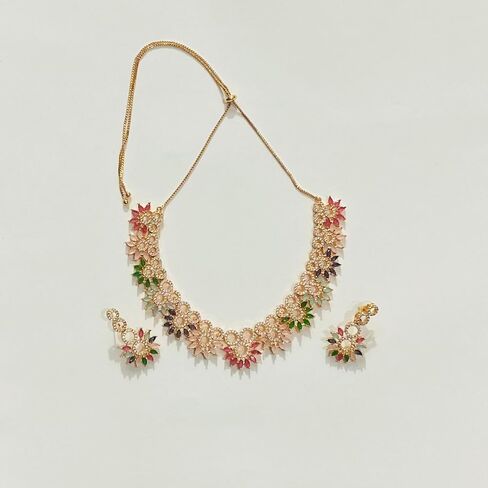 Latest Stylish Fancy Choker With Floral Design Traditional Necklace Jewellery Set for Women, Regular, neck-01 in Saudi Arabia