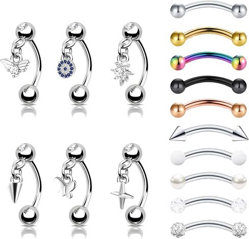 16Pcs 16G Eyebrow Piercing Jewelry Curved Barbell Cartilage Earring Lip Belly Rings Daith Rook Earrings Helix Conch Piercing Tragus Earrings for Women Men in Saudi Arabia