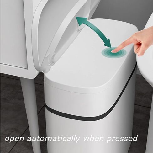 سلة مهملات نحيفة مع غطاء ضغط، سلة مهملات الحمام سعة 14 لتر/3.7 جالون مع حامل أكياس القمامة، سلة إعادة تدوير حاوية سلة المهملات الضيقة لغرفة النوم والمطبخ والمكتب in Kuwait