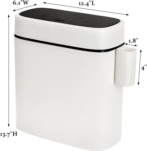 سلة مهملات نحيفة مع غطاء ضغط، سلة مهملات الحمام سعة 14 لتر/3.7 جالون مع حامل أكياس القمامة، سلة إعادة تدوير حاوية سلة المهملات الضيقة لغرفة النوم والمطبخ والمكتب in Kuwait