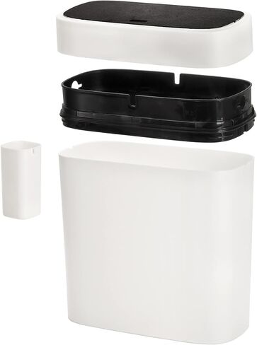 سلة مهملات نحيفة مع غطاء ضغط، سلة مهملات الحمام سعة 14 لتر/3.7 جالون مع حامل أكياس القمامة، سلة إعادة تدوير حاوية سلة المهملات الضيقة لغرفة النوم والمطبخ والمكتب in Kuwait