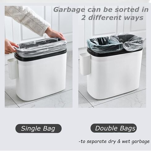 سلة مهملات نحيفة مع غطاء ضغط، سلة مهملات الحمام سعة 14 لتر/3.7 جالون مع حامل أكياس القمامة، سلة إعادة تدوير حاوية سلة المهملات الضيقة لغرفة النوم والمطبخ والمكتب in Kuwait