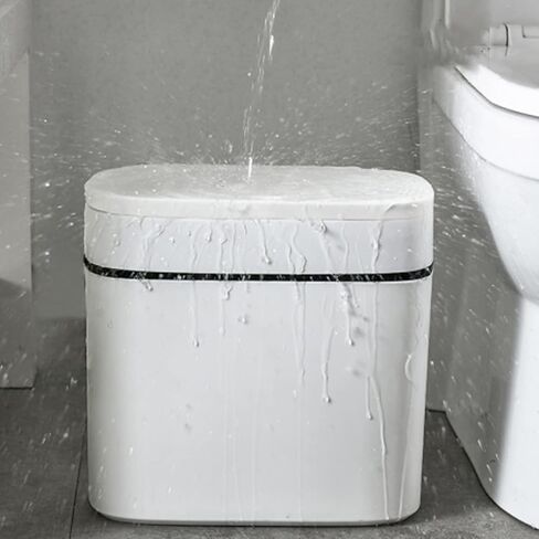 سلة مهملات نحيفة مع غطاء ضغط، سلة مهملات الحمام سعة 14 لتر/3.7 جالون مع حامل أكياس القمامة، سلة إعادة تدوير حاوية سلة المهملات الضيقة لغرفة النوم والمطبخ والمكتب in Kuwait