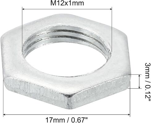 PATIKIL M12x1.0 Steel Hex Nuts, 50 Pack Metric Thread Zinc Plated Finished Hardware Nuts Screw Bolt Fasteners for Lamps Machinery Repair 3mm Height 17mm Width in Saudi Arabia