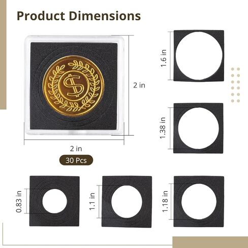 30 قطعة من كبسولات العملات المعدنية مقاس 50 مم من COSYOO من البلاستيك الشفاف، حافظات عملات مربعة مع حشوات إسفنجية لهواة الجمع، حاملات عملات معدنية مورغان فضية قابلة للتعديل، 5 صناديق تخزين للعملات المعدنية مقاس 21/27/30/35/40 مم in Kuwait
