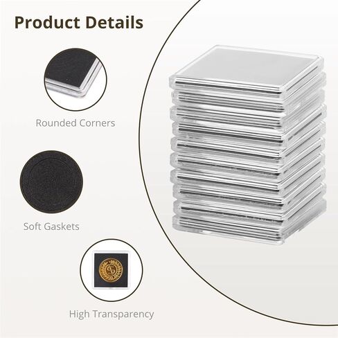 30 قطعة من كبسولات العملات المعدنية مقاس 50 مم من COSYOO من البلاستيك الشفاف، حافظات عملات مربعة مع حشوات إسفنجية لهواة الجمع، حاملات عملات معدنية مورغان فضية قابلة للتعديل، 5 صناديق تخزين للعملات المعدنية مقاس 21/27/30/35/40 مم in Kuwait