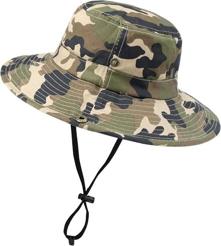 Kids Camouflage Sun Hat - UPF 50+ Wide Brim Breathable Fishing Hat Foldable Boys Boonie Hat Camo Bucket Hats for Hiking Camp in Saudi Arabia