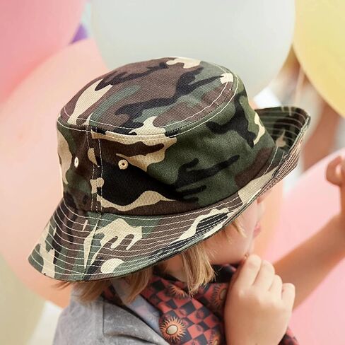 Kids Camouflage Sun Hat - UPF 50+ Wide Brim Breathable Fishing Hat Foldable Boys Boonie Hat Camo Bucket Hats for Hiking Camp in Saudi Arabia