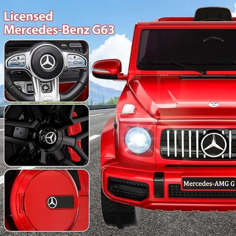 سيارة ركوب للأطفال 12 فولت، سيارة مرسيدس بنز G63 مرخصة من باتيكوين مع جهاز تحكم عن بعد، تعليق زنبركي، قفل أمان، ضوء LED، قرن، بلوتوث، AUX، سيارة كهربائية تعمل ببطارية الموسيقى للأطفال، أبيض in Kuwait