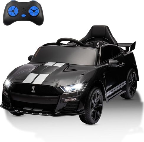 Licensed Ford Mustang Shelby GT500, 12V Kids Ride on Car, 3 Speeds W/Parent Remote Control, Electric Toy Gifts for Kids, LED Lights, Music, FM Radio, Safety Belt, Black in Kuwait