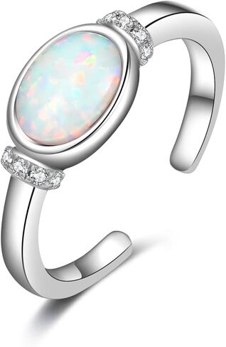 خاتم أوبال من الفضة الإسترليني للنساء والفتيات في عيد الأم والزفاف والخطوبة باللون الأبيض الدائري البيضاوي الدائري in Kuwait