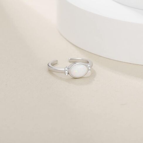 خاتم أوبال من الفضة الإسترليني للنساء والفتيات في عيد الأم والزفاف والخطوبة باللون الأبيض الدائري البيضاوي الدائري in Kuwait