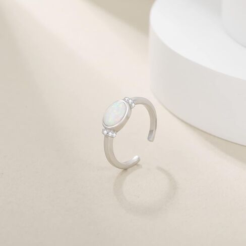 خاتم أوبال من الفضة الإسترليني للنساء والفتيات في عيد الأم والزفاف والخطوبة باللون الأبيض الدائري البيضاوي الدائري in Kuwait