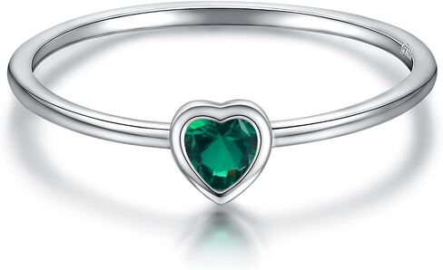 Simple Heart Birthstone Ring for Women Girls 925 Sterling Silver Stackable Promise Ring with Colorful Cubic Zirconia Minimalist Jewelry Gift in Saudi Arabia