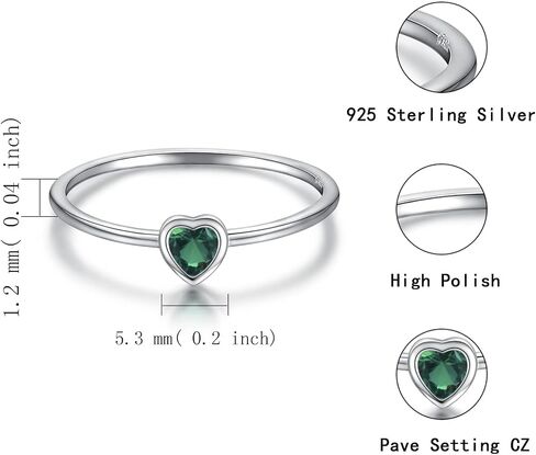 Simple Heart Birthstone Ring for Women Girls 925 Sterling Silver Stackable Promise Ring with Colorful Cubic Zirconia Minimalist Jewelry Gift in Saudi Arabia
