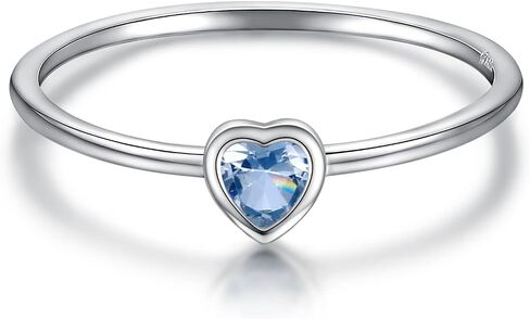 Simple Heart Birthstone Ring for Women Girls 925 Sterling Silver Stackable Promise Ring with Colorful Cubic Zirconia Minimalist Jewelry Gift in Saudi Arabia