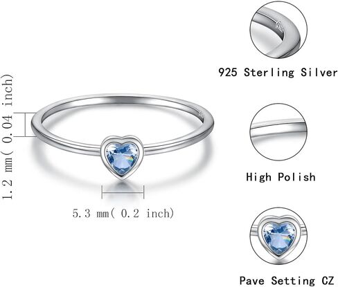 Simple Heart Birthstone Ring for Women Girls 925 Sterling Silver Stackable Promise Ring with Colorful Cubic Zirconia Minimalist Jewelry Gift in Saudi Arabia