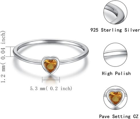 Simple Heart Birthstone Ring for Women Girls 925 Sterling Silver Stackable Promise Ring with Colorful Cubic Zirconia Minimalist Jewelry Gift in Saudi Arabia